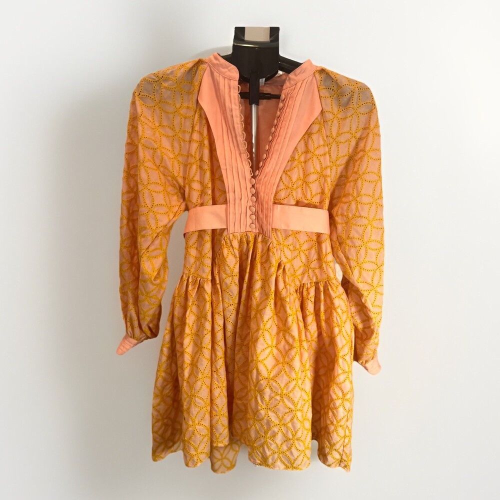 Aofur Knitting  Mini Cotton  Pockets Dress Pink and Orange embroidery- XS - Picture 12 of 12